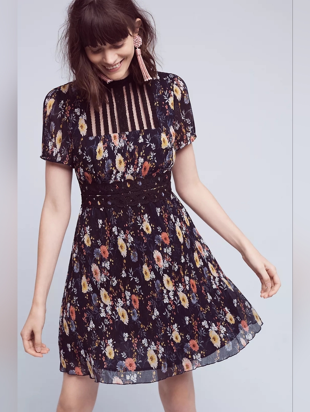 foxiedox Navy Floral Lace-Trim Mini Dress